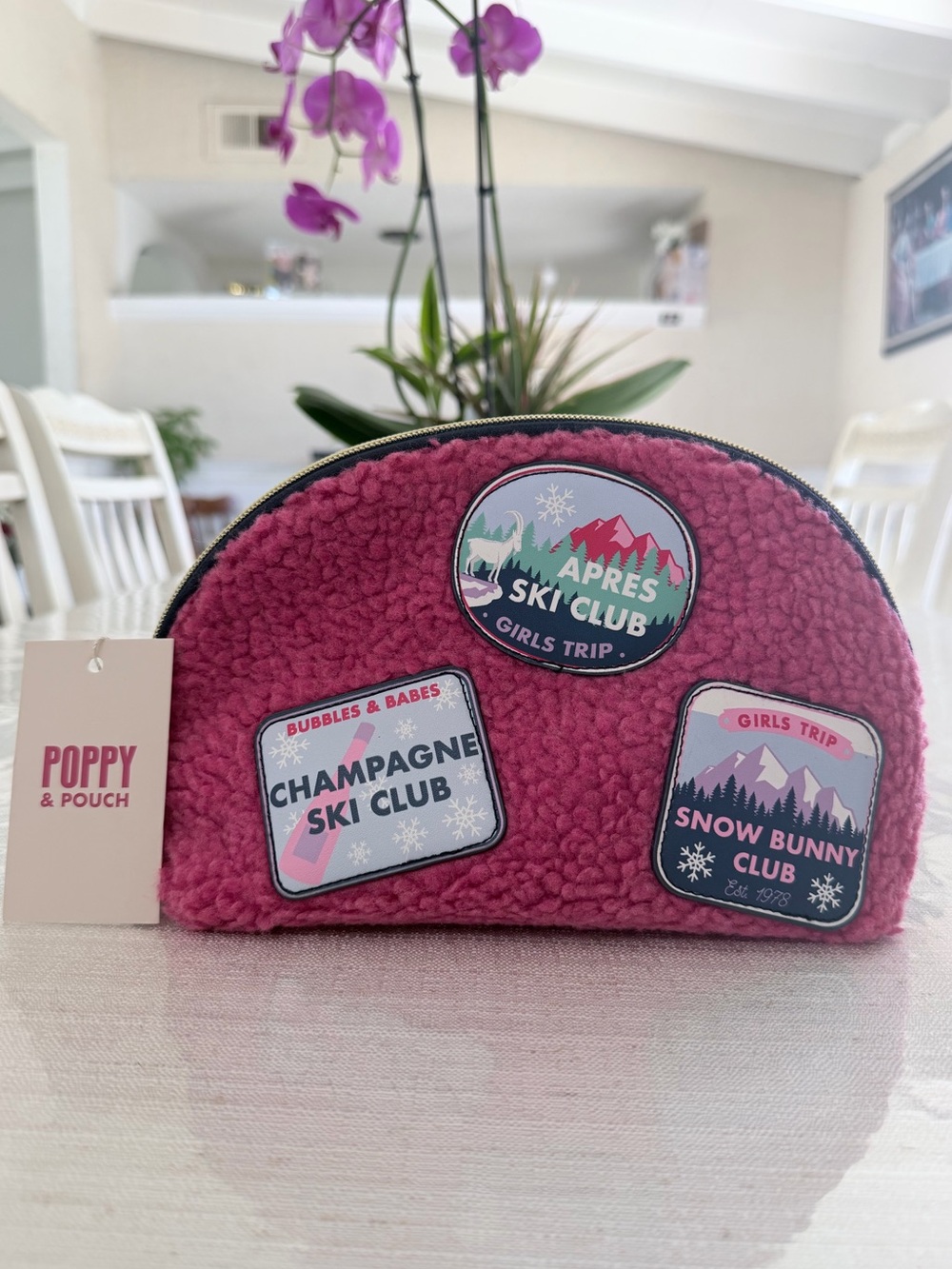 Poppy & pouch Girls Trip Pink Sherpa Cosmetic Pouch